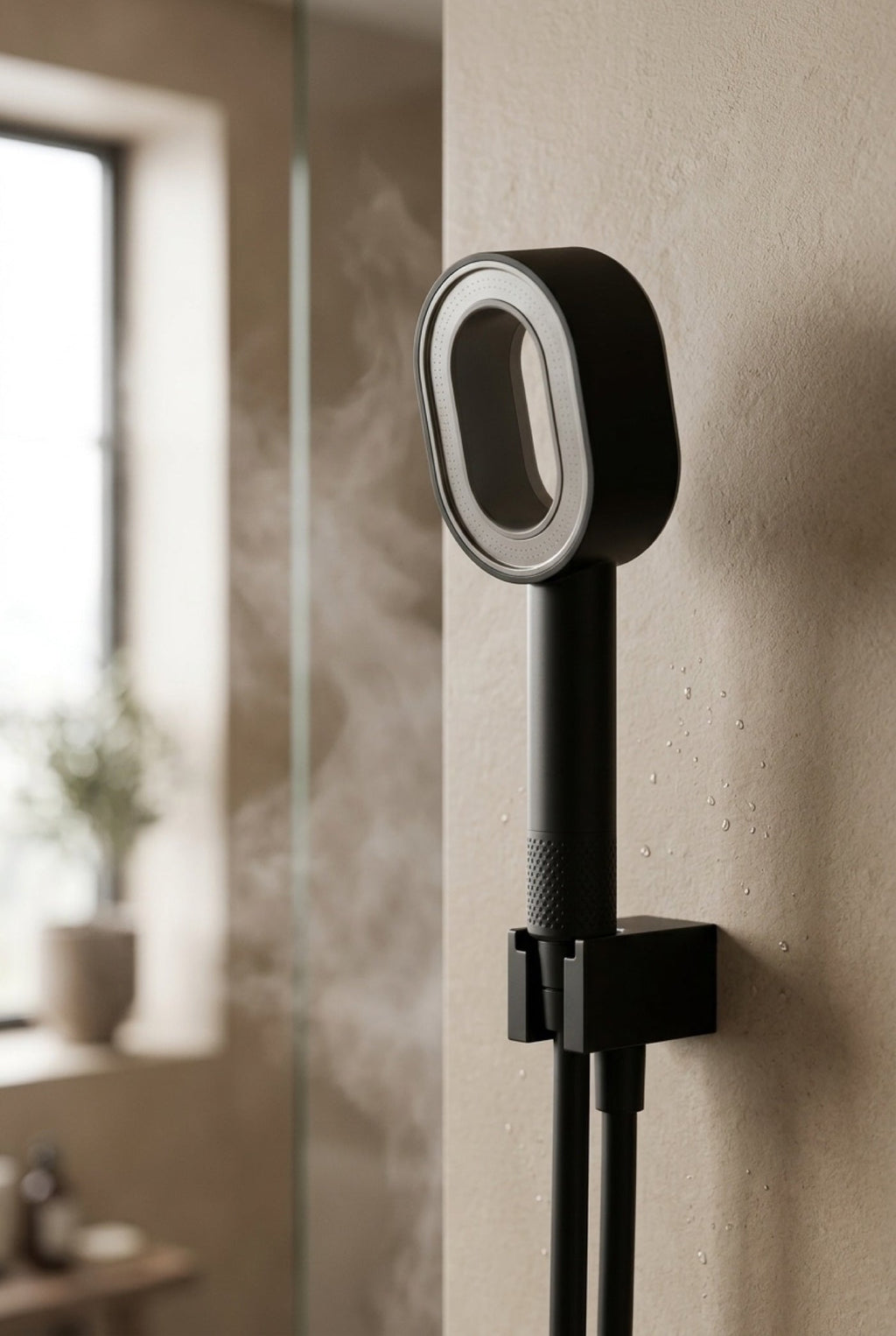 Le Halo noir fixé au mur dans une douche