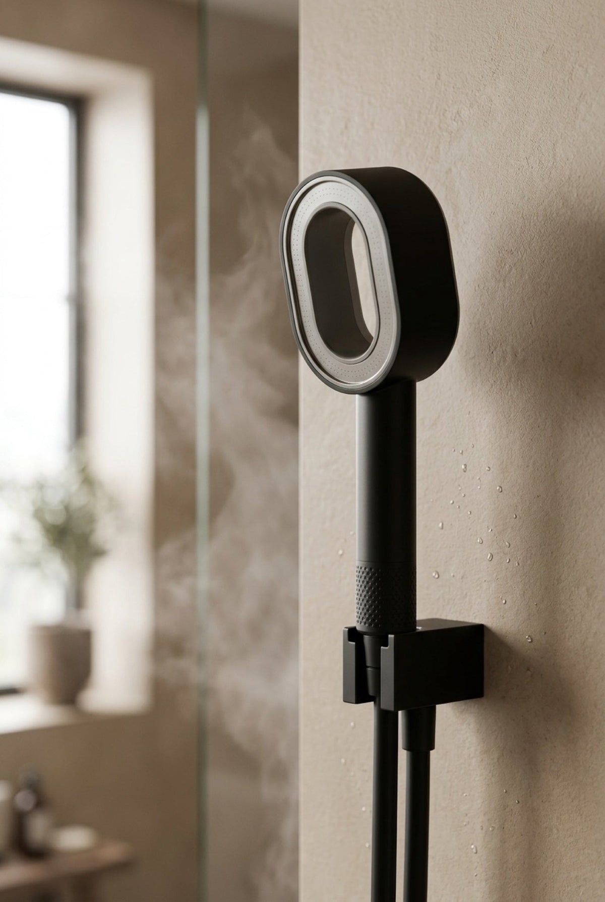 Le Halo noir fixé au mur dans une douche